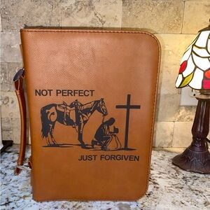 Western Rawhide Leatherette Bible Cover, cowboy, horse and cross.
